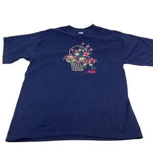Rapife Navy Blue Embroidered Floral Basket T Shirt XL